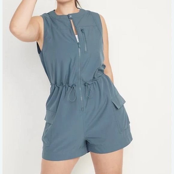 Olive Sleeveless Zip-Up Stretchtech Romper Size 4X - Picture 1 of 4